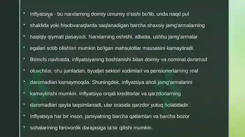 Inflyatsiya va unga qarshi kurashish yo’llari.Pul islohotlari 2