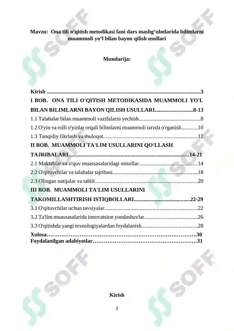 Ona tili oʻqitish metodikasi fani dars mashgʻulotlarida bilimlarni muammoli yoʻl bilan bayon qilish usullari 2