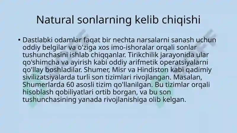 Natural sonlar va no'l tushunchasining vujudga kelishi tarixini o'rganish 2