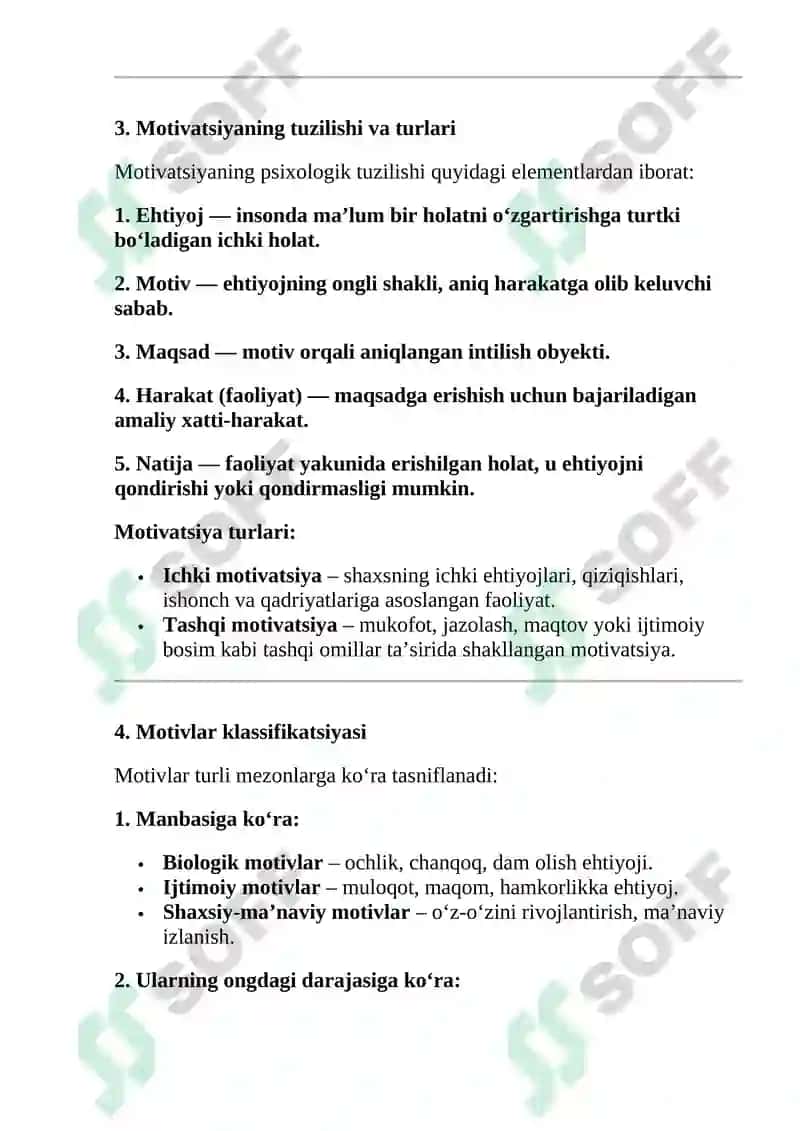 Inson xulq-atvor motivi va motivatsiyasining tuzilishi 2