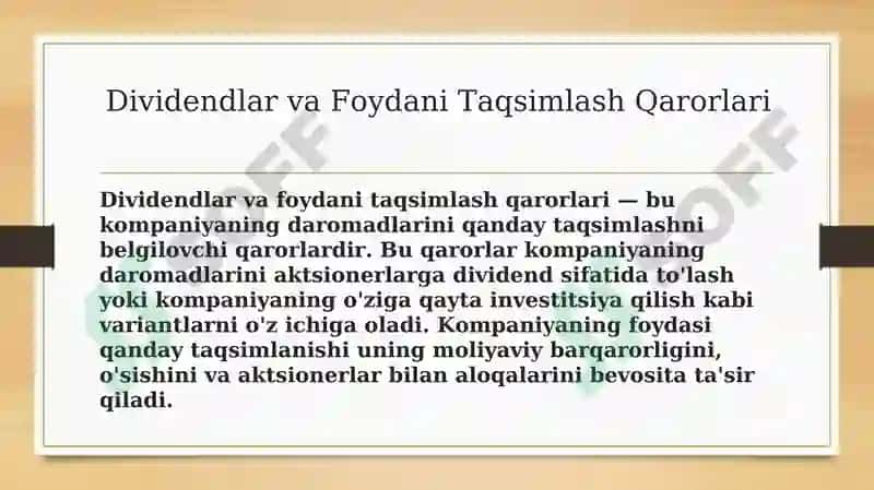Dividendlar va Foydani Taqsimlash Qarorlari 2