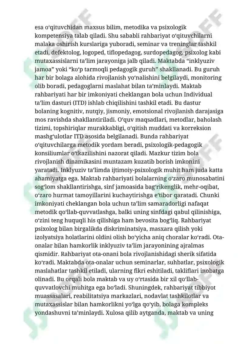 Imkoniyati cheklangan bolalarni inklyuziv ta‘lim muassasalarida o’qitishda maktab va maktab raxbariy 2