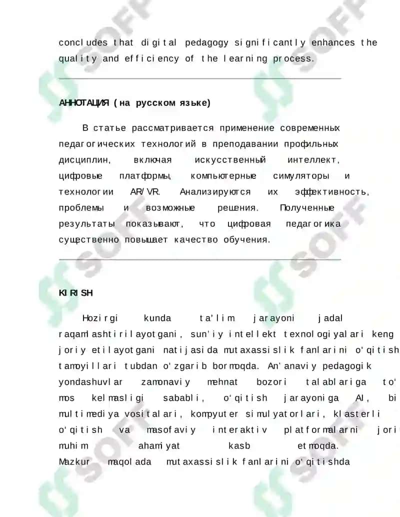 MUTAXASSISLIK FANLARINI O‘QITISHDA ZAMONAVIY YONDASHUVLAR, MUAMMOLAR VA YECHIMLAR 2