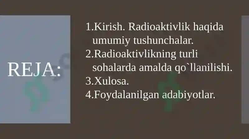 RADIOAKTIVLIKNING TURLI SOHALARDA AMALDA QO`LLANILISHI 2