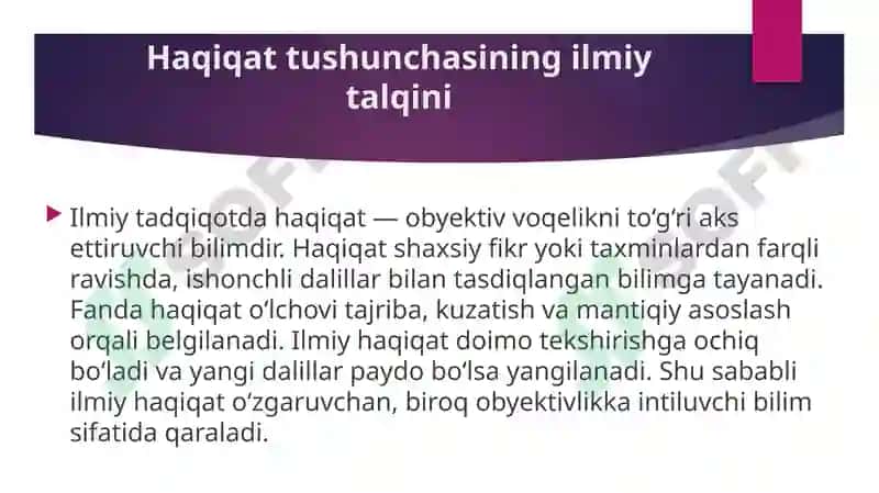 Ilmiy boʻlimda xaqiqat asosiy yondashuvlar 2