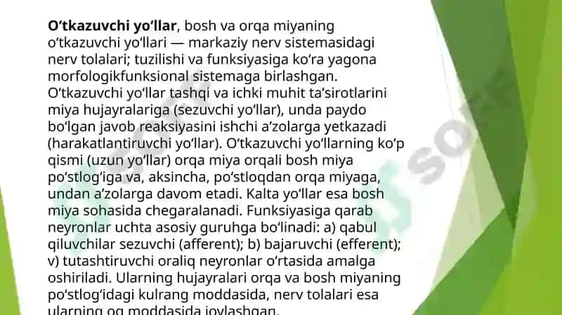 Orqamiyaning reflektor va o'tkazuvchi yo'l faoliyati tekshirish usullar 2