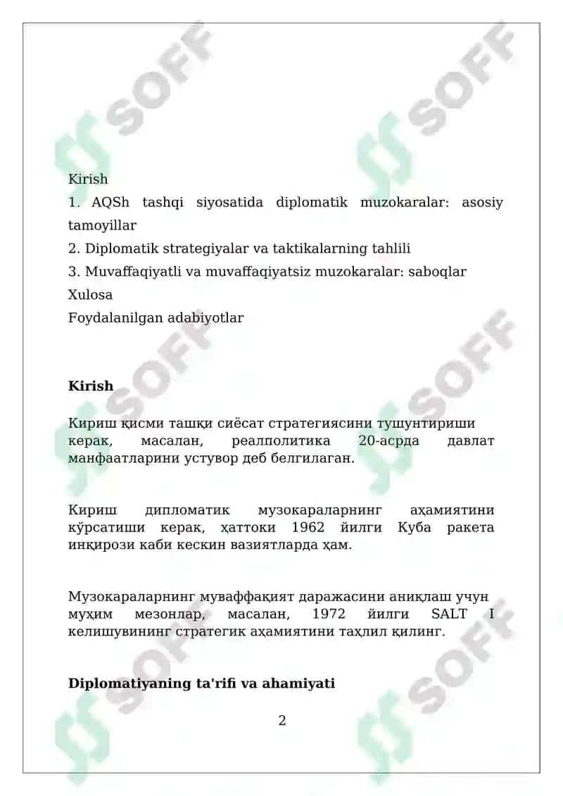 Aqsh tashqi siyosatida diplomatik muzokaralar 2