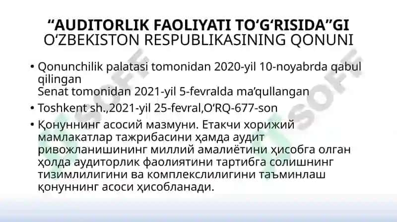 O’ZBEKISTON RESPUBLIKASIDA AUDITORLIK FAOLIYATINING HUQUQIY ASOSLARI 2