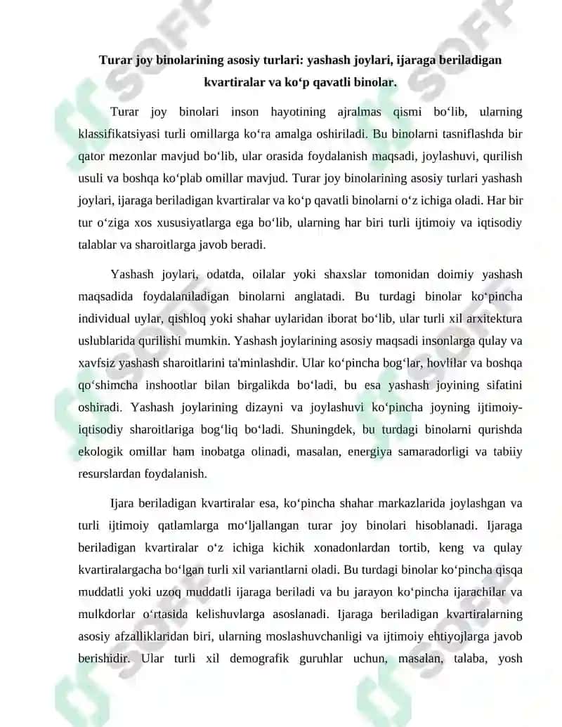 Turar joy binolarining klassifikatsiyasi 2