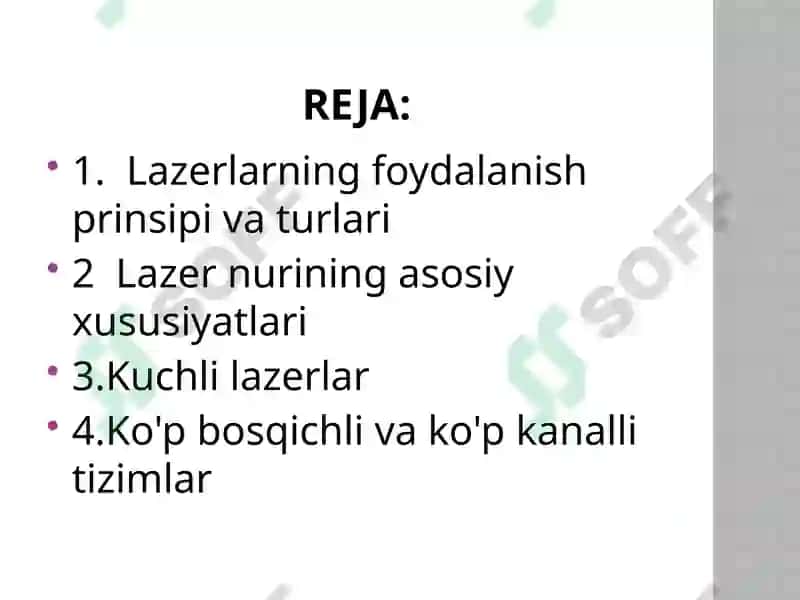 Lazerlarning nurining asosiy xususiyatlari 2