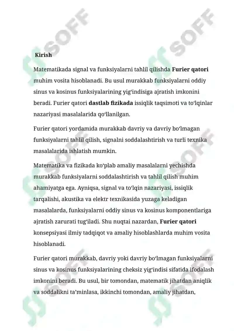 Furier Qatori va uning Tadbiqlari 2