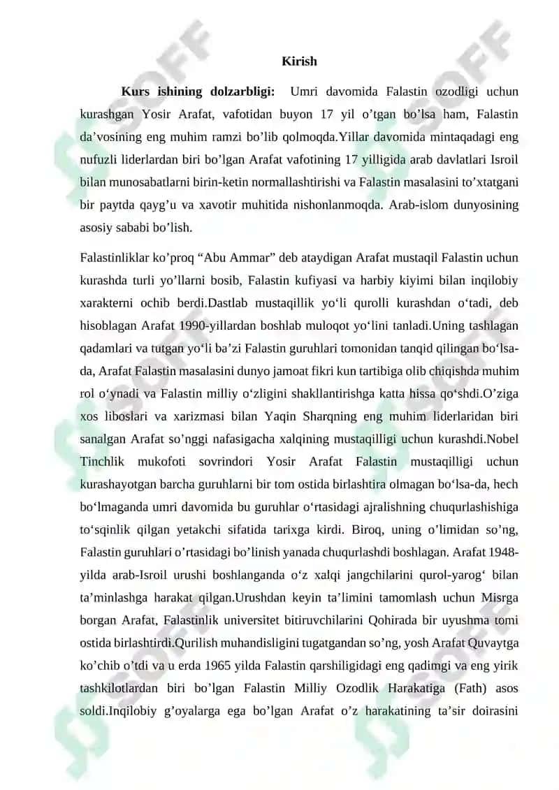 Yosir Arofatning Falastin Davlatining Tuzilishidagi O'rni 2