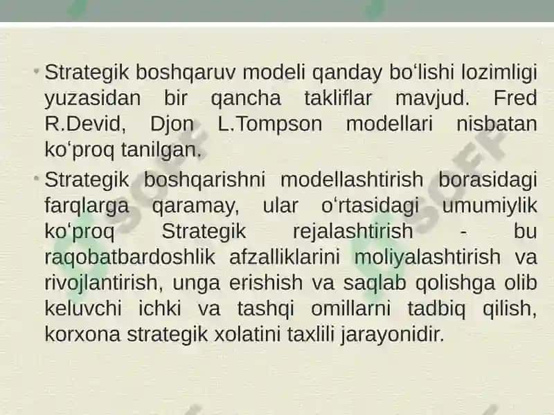Rivojlanish va o'sish strategiyasi 2