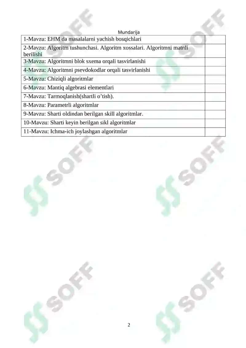 Tayyorlov yo’nalishi: 0.52.01.00 – Informatika va axborot texnologiyalari(tarmoqlar va sohalar bo’yicha) 2