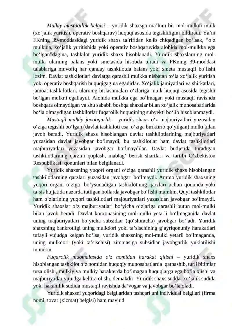 Yuridik shaxslar – fuqarolik huquqining subyekti 2