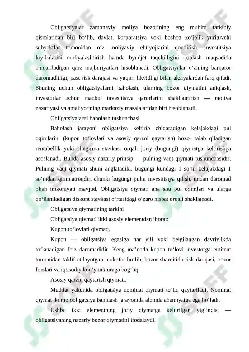 Obligatsiyalarni baholash va ularning o‘ziga xos jihatlari 2