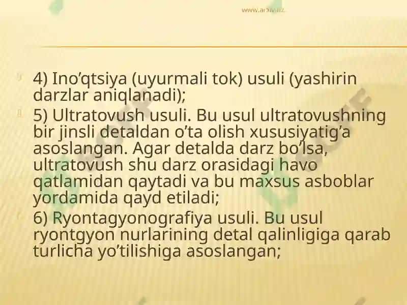 Detallarni nuqsonlarini aniqlash usullari 2