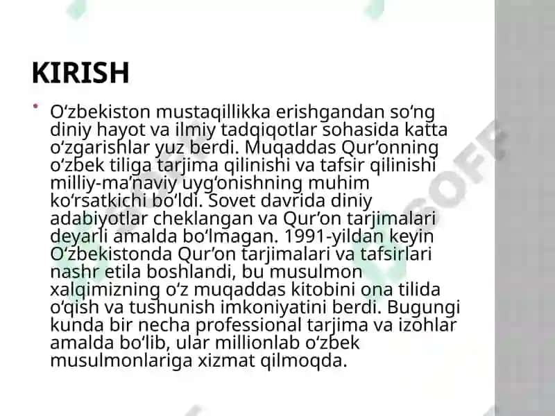 Mustaqillik yillarida Qur’onning o’zbek tiliga tarjima qilinishi va tafsirlari 2