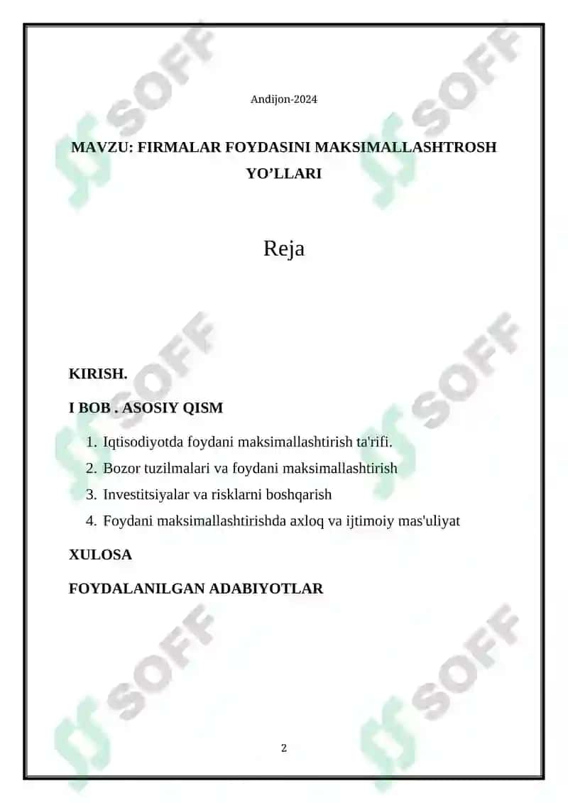 FIRMALAR FOYDASINI MAKSIMALLASHTROSH YO’LLARI 2