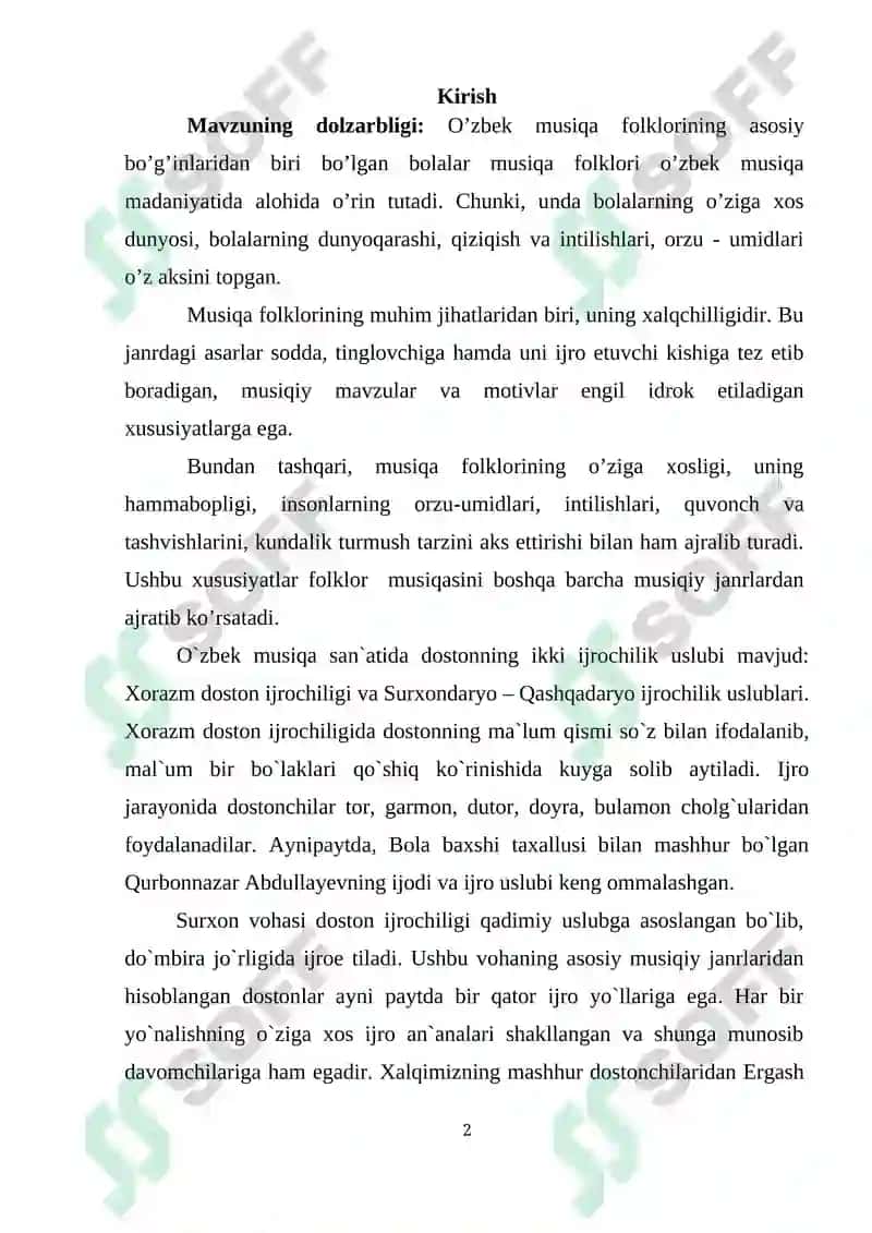 O'zbek xalq musiqiy folklor janirlarining umumiy tasnifi 2