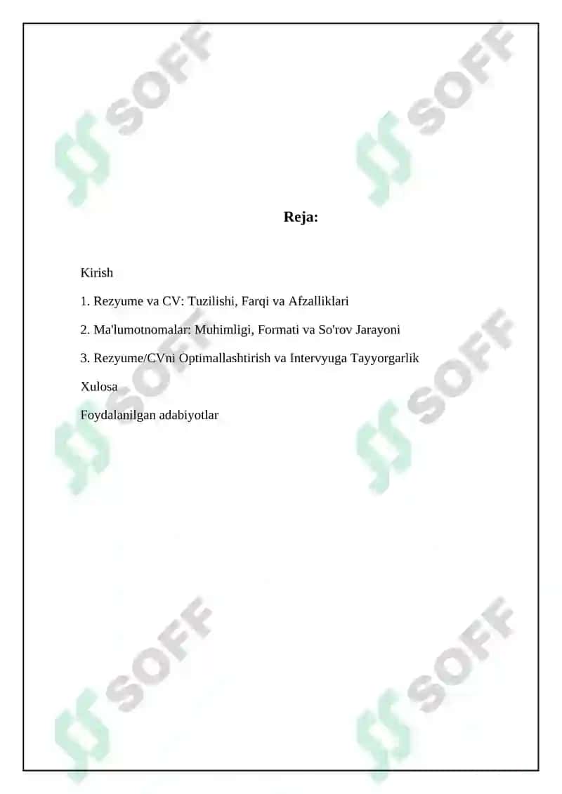Rezyume, CV, Ma’lumotnoma hujjatlari 2