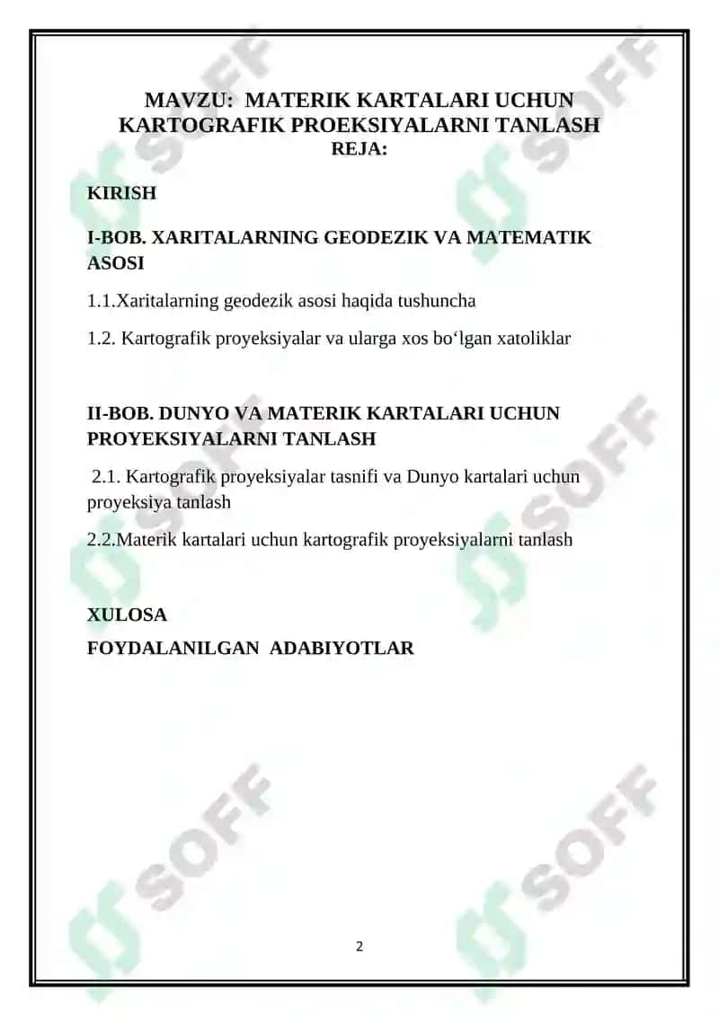 MATERIK KARTALARI UCHUN KARTOGRAFIK PROEKSIYALARNI TANLASH 2