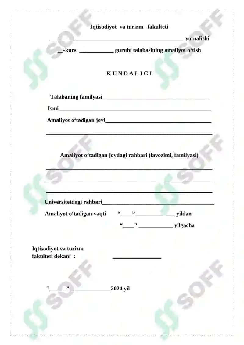 Talabaning Amaliyot O‘tish Kundaligi 2