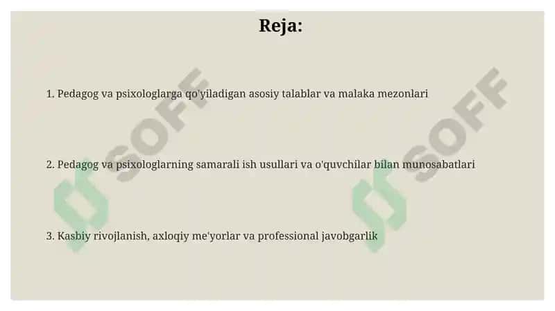 Pedagog va psixologlarning tarbiyachisiga qoʻyiladigan talablar va ish metodlari 2