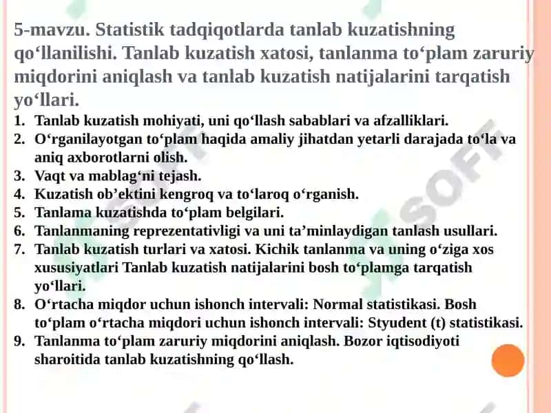 Tanlab kuzatishning qo’llanilishi 2