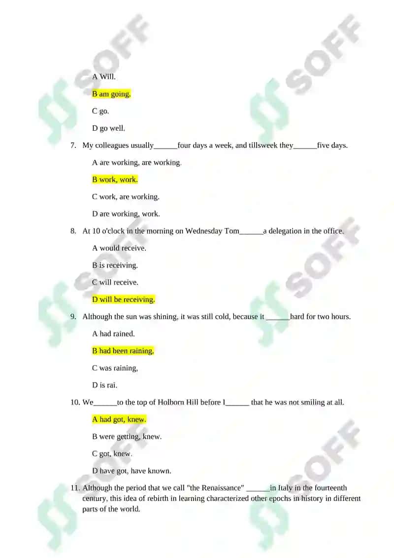 Verb Tenses Practice Questions 2