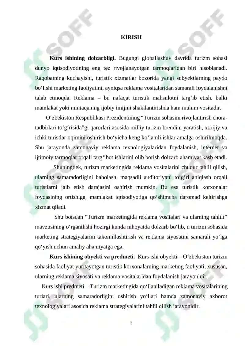 TURIZM MARKETINGIDA REKLAMA VOSITALARI VA ULARNING TAHLILI 2