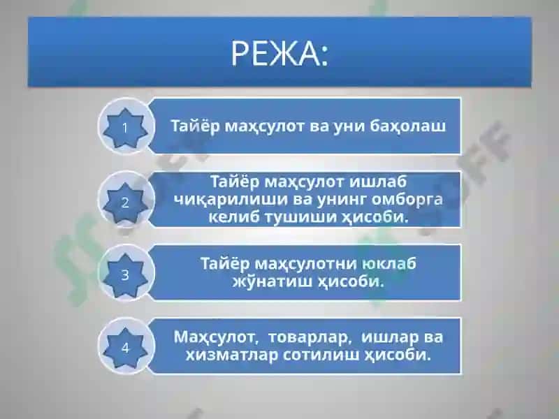 Тайёр маҳсулотлар ва уларнинг сотилишини ҳисобга олиш 2