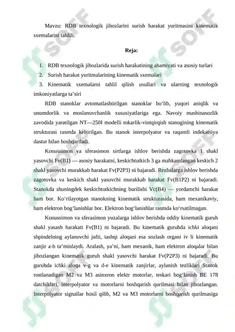 RDB texnologik jihozlarini surish harakat yuritmasini kinematik sxemalarini tahlili 2