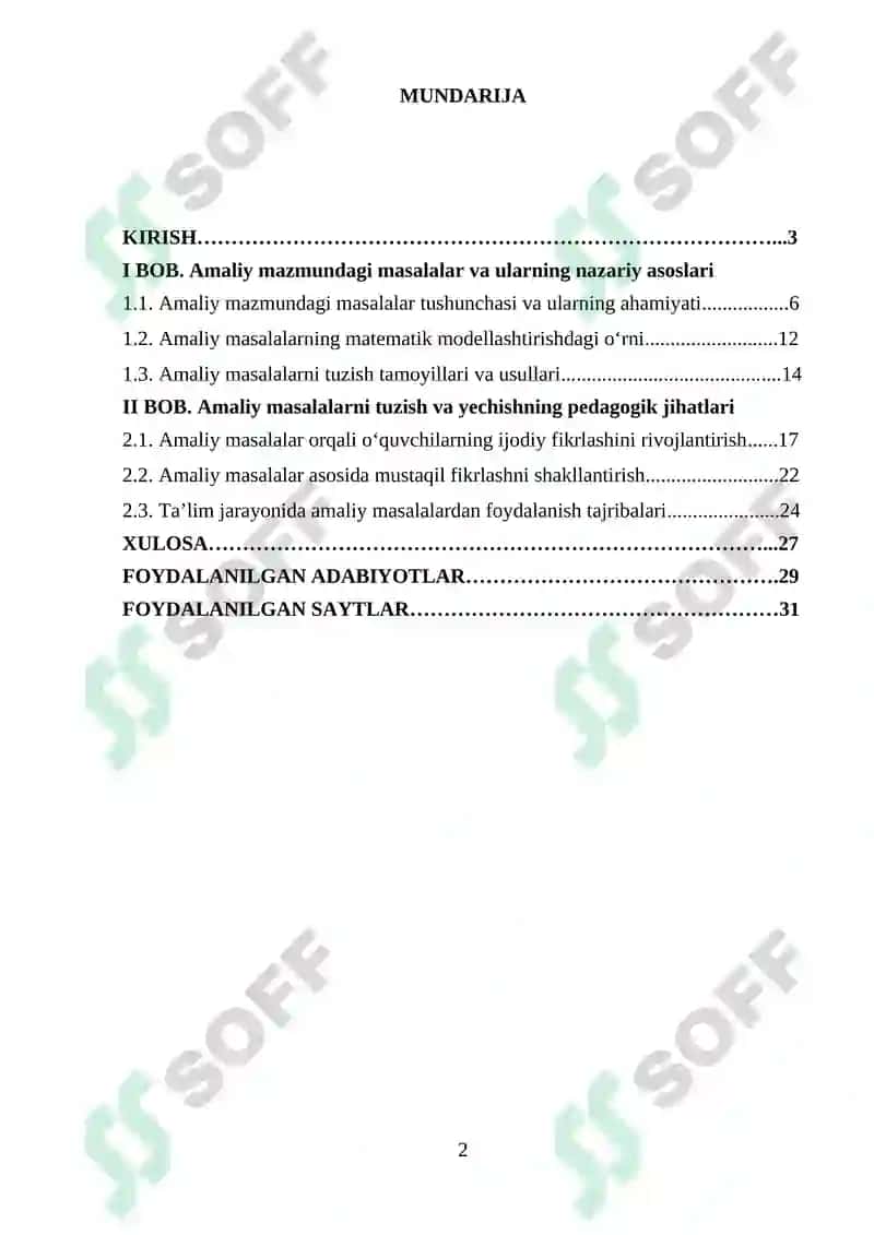 Amaliy mazmundagi masalalar tuzish va yechishni oʻrganish 2