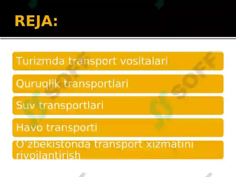 Turizm sohasida transportda tashish turlari va ularning tasniflanishi 2