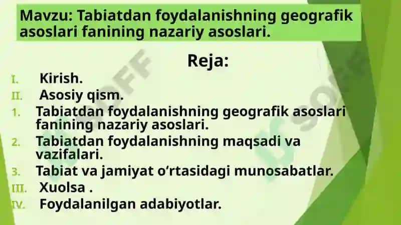 Tabiatdan foydalanishning geografik asoslari fanining nazariy asoslari. 2