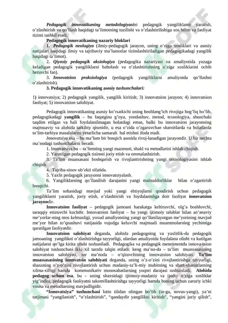 Innovatsiyalarni ta’lim jarayoniga tatbiq etishning tashkiliy pedagogik asoslari 2