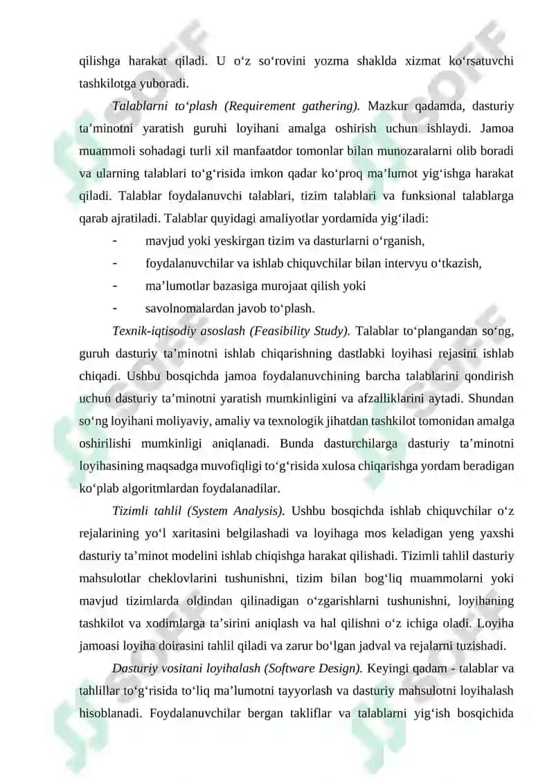 Dasturiy vositalarni ishlab chiqarishning hayotiy siklini amaliy tadbiqi 2