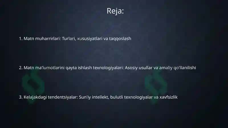 Matn muharrirlari. Matnli axborotlarni qayta ishlash texnologiyalari 2