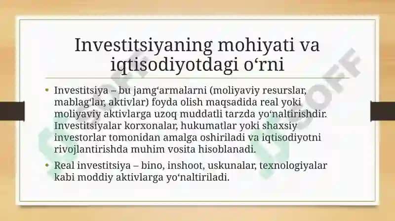 Investitsiya va uning iqtisodiy ahamiyati 2