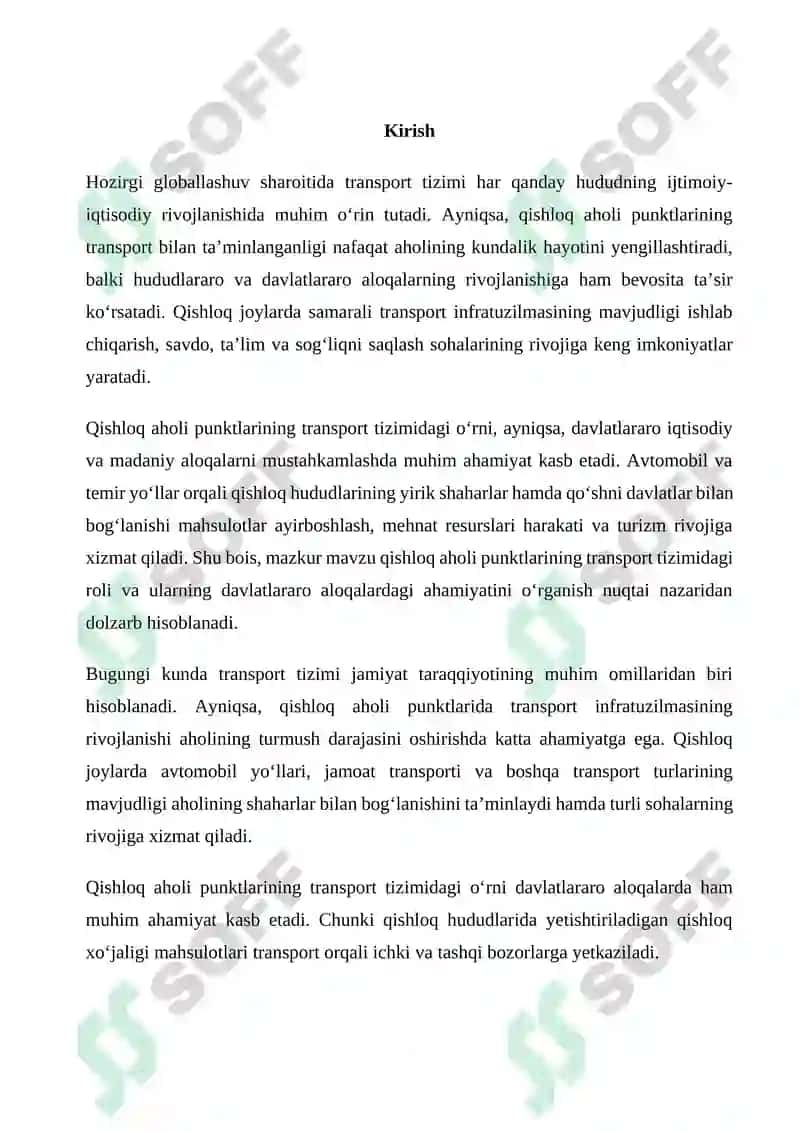 Qishloq aholi punktlarining transport tizimi va davlatlar aro aloqalardagi o‘rni 2