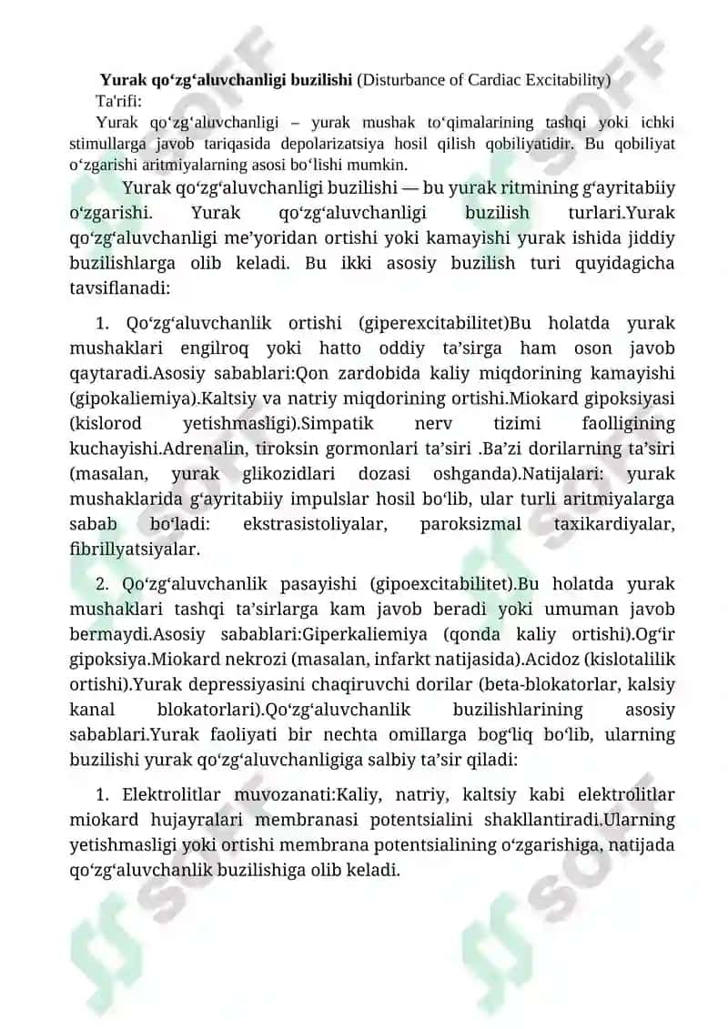 Yurak qo'zg'aluvchanligi buzilishi Patofiziologiyasi 2