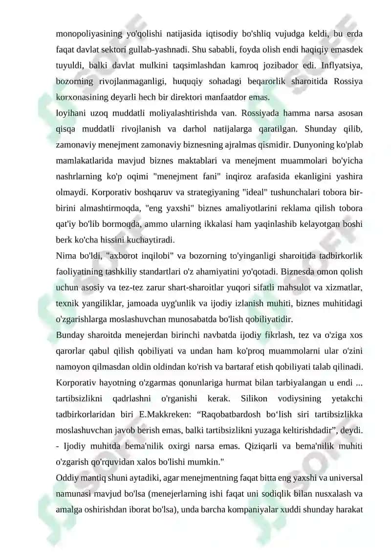 Zamonaviy menejment muammolari va ularni bartaraf etish yo'llari 2