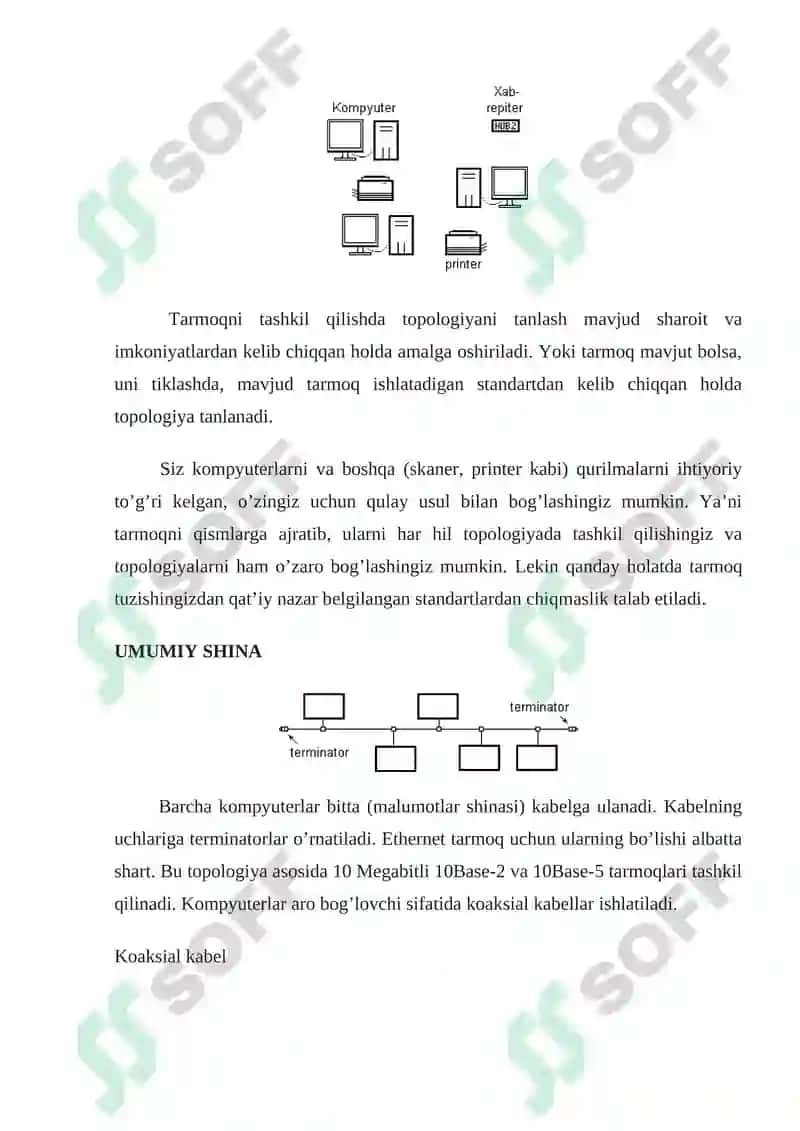 Tarmoq topologiyalari. Axborot uzatish muhiti. 2