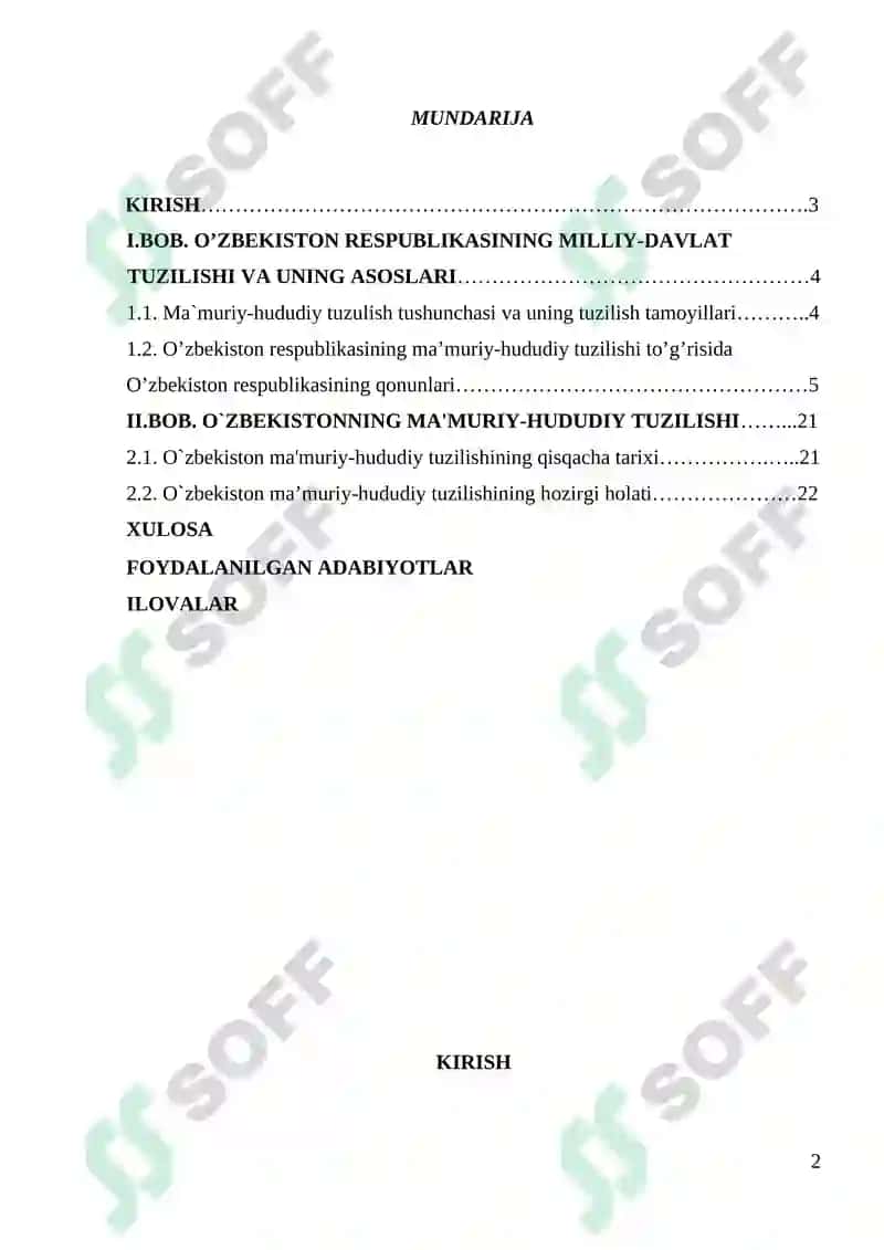 O’zbekistonning ma’muriy-siyosiy tuzilishi kurs ishi 2