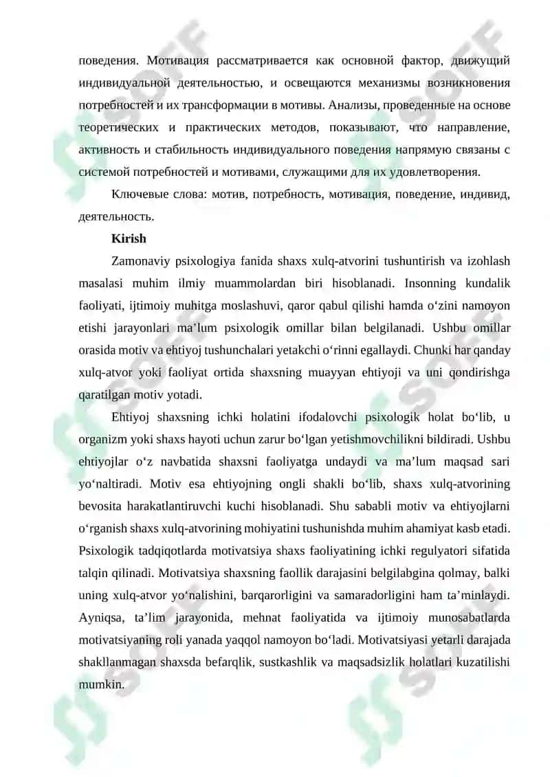 MOTIV VA EHTIYOJLARNING SHAXS XULQ-ATVORINI SHAKLLANTIRISHDAGI O‘RNI 2