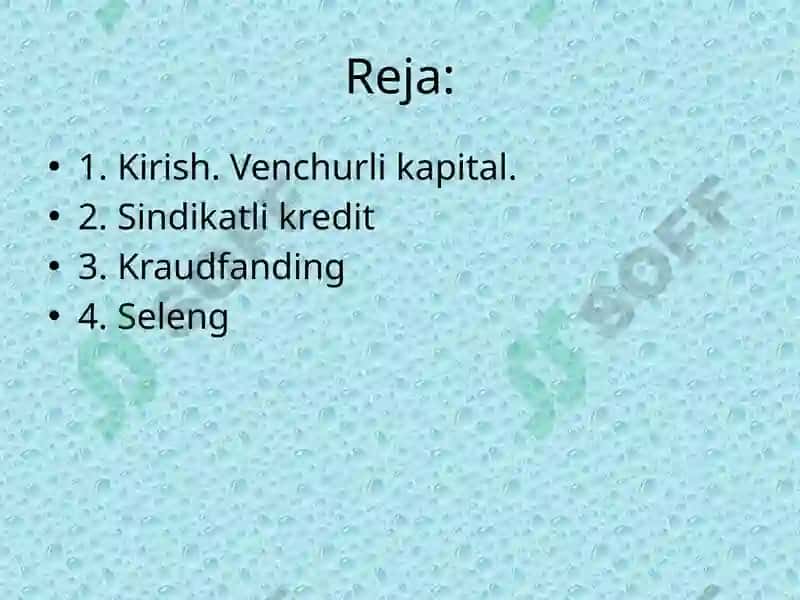 Investitsiya loyihalarini moliyalashtirishning noan’anaviy usullari 2