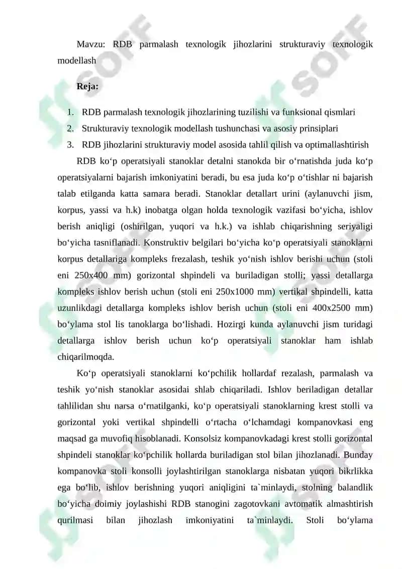 RDB parmalash texnologik jihozlarini strukturaviy texnologik modellash 2