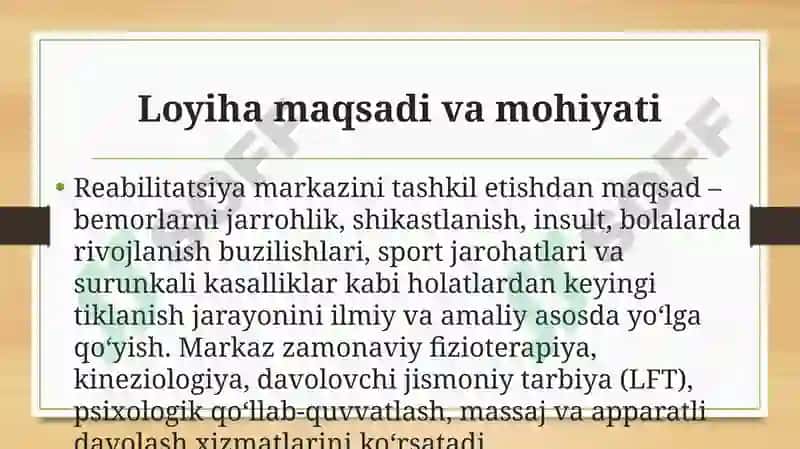 REABILITATSIYA MARKAZI loyihasi 2