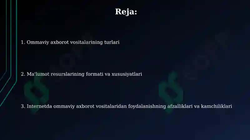 Internetdagi axborot resurslarining turlari(ommaviy axborot vositalari). 2